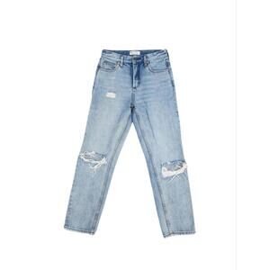 Free People Ripped Distressed Straight Fit High Waist Button Fly Jeans 25